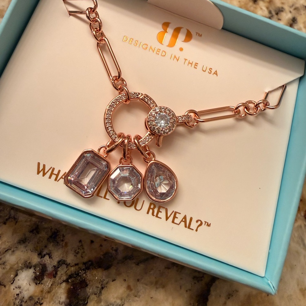 Rose Gold Necklace with Aquamarine CZ